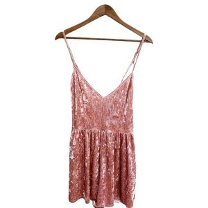 FRAGILE Blush Pink Crushed Velvet Romper Size XL